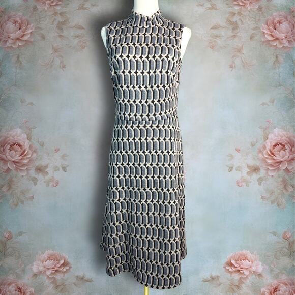 Maggy London Geometric Print Mock Neck Sleeveless Fit & Flare Midi Dress - Picture 1 of 5